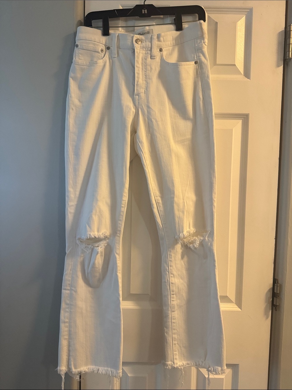 Madewell White Boot Cut Jeans with Knee Rips